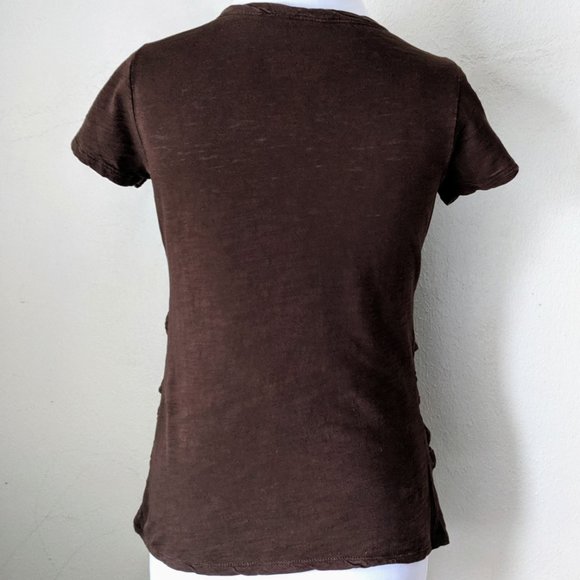 Fall Comfy Maternity T-shirt Top Chocolate Brown Scoopneck Ruched Autumn - Picture 4 of 8